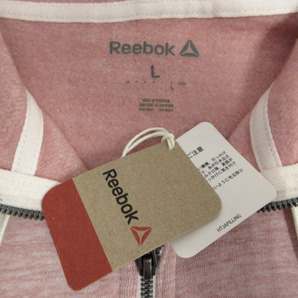 未使用品 リーボック Reebok パーカー スウェット ロゴプリント ジップアップ 裏起毛 コットン混 霜降り ピンク系 L レディースの画像9