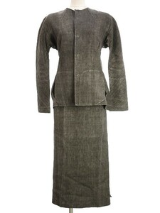 ヨウジヤマモト YOHJI YAMAMOTO FEMME リネン セットアップ グレー 1 巻きスカート風 変形 麻 スカート スーツ ノーカラージャケット