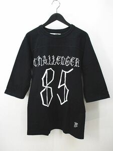 チャレンジャー CHALLENGER 七分袖 Tシャツ カットソー M 黒系 ブラック プリント 厚手 メンズ