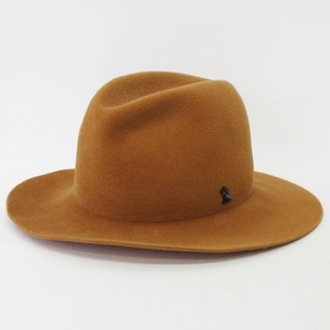 アース arth 良品 ハット 中折れ帽 ラビットファー ロゴ 茶系 ブラウン系 57cm 帽子 レディース
