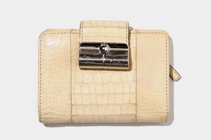 COACH コーチ クロコ型押し パスケース 二つ折り財布 ウォレット BEIGE ベージュ /◆☆ レディース