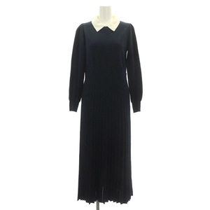 トッカ TOCCA 21AW Collared Pleats Knitdress ドレス ニットワンピース ロング 長袖 プリーツ S 紺 ネイビー /MY ■OS レディース