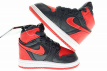 未使用品 ナイキ NIKE JORDAN 1 RETRO HIGH OG TD SATIN BRED 2023 9cm 3C FD5305-061 ジョーダン I レトロ ハイ トドラー サテン ブレッド_画像3