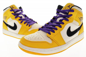 ナイキ NIKE AIR JORDAN 1 MID SE LAKERS 26.5cm 852542-700 エア ジョーダン ミッド レイカーズ イエロー 【ブランド古着ベクトル】240321