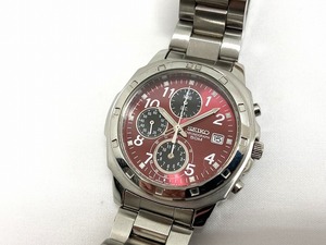 セイコー SEIKO クロノグラフ 腕時計 動作品 7T92-0CA0 レッド文字盤 クォーツ 50M 稼働品 ウォッチ メンズ