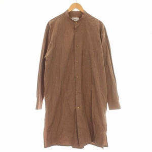 ウィーウィル WEWILL BAND COLLAR LONG SHIRT バンドカラーシャツ ロング 長袖 3 L相当 茶 ブラウン