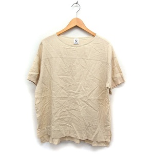 a-ruene-enRNA-N short sleeves shirt blouse ound-necked side slit plain flax Blend M.-ju/FT14 lady's 