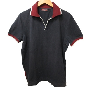 プラダスポーツ PRADA SPORT ポロシャツ 半袖 カットソー ラバータグ ネイビー 紺 Lサイズ IBO47の画像1