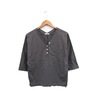 liflati Ships liflattie ships cut and sewn T-shirt half button 7 minute sleeve cotton simple S dark gray /KT32 lady's 