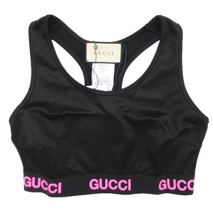 未使用品 グッチ GUCCI Logo Jacquard Crop Top Black pink ロゴ クロップド丈 ショート丈 トップス タンクトップバッククロス M /◎ME2