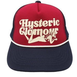 美品 23ss ヒステリックグラマー HYSTERIC GLAMOUR LIE DOWN GIRL ガールプリント メッシュ キャップ ベースボールキャップ ネイビー◎ME3