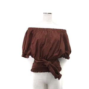  rienda rienda blouse shirt off shoulder ribbon short sleeves simple F Brown tea /KT12 lady's 