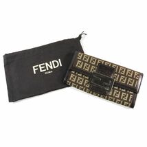 フェンディ FENDI 長財布 ズッキーノ柄 ズッカ ウォレット スナップボタン 小銭入れ キャンバス レザー ブラウン系 レディース_画像6