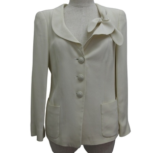 アルマーニ コレツィオーニ ARMANI COLLEZIONI ジャケット シルク混 胸元デザイン リボン ホワイト 6 Mサイズ相当 93119