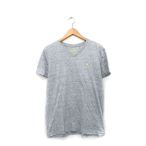 アメリカンイーグルアウトフィッターズ AMERICAN EAGLE OUTFITTERS カットソー Tシャツ Vネック 半袖 ワンポイント M 灰 /KT30 メンズ