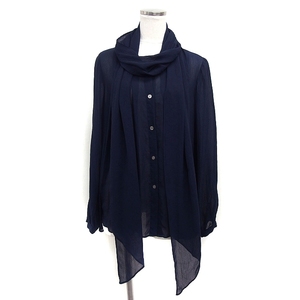  theory ryukstheory luxesia- shirt blouse long sleeve tuck plain .. feeling scarf 40 navy navy blue /FT12 lady's 