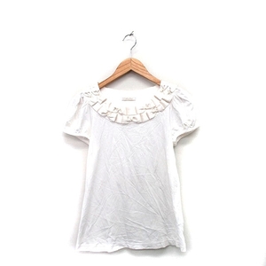 アベニールエトワール Aveniretoile カットソー Tシャツ 半袖 ビジュー リボン コットン 34 ホワイト 白 /KT9 レディース