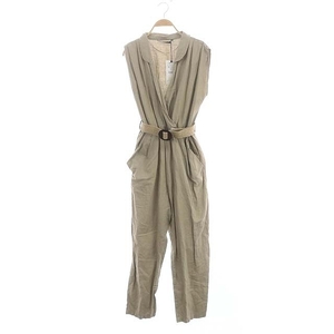 未使用品 ザラ JUMPSUIT WITH BELT ジャンプスーツ オールインワン サロペット ノースリーブ Vネック カシュクール S ベージュ