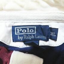 ポロ バイ ラルフローレン Polo by Ralph Lauren ボーダー エンブレム ラガーシャツ ポロシャツ ワンポイント 長袖 ブラウン ブルー XXL メ_画像4