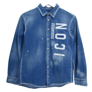 ディースクエアード DSQUARED2 シャツ 長袖 ICON ロゴ ダメージ加工 ブルー 12Yサイズ 150相当 0322 キッズ