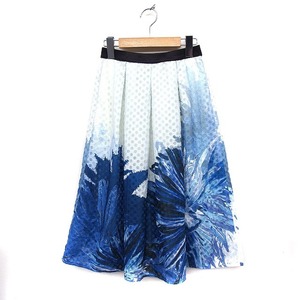  Rose Bud cup ruzROSE BUD COUPLES big flower print tuck flair skirt knee under height midi height F blue /FT47 lady's 