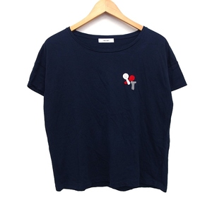 ニコアンド Niko and.. Tシャツ カットソー 刺繍 半袖 丸首 コットン 綿 ネイビー 紺 /HT10 レディース