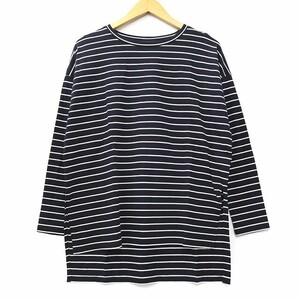 セオリー theory 1101745 COTTON VISCOSE KARENIA BOAT ボーダー スリット カットソー ロングTシャツ ネイビー S レディース