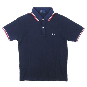 フレッドペリー FRED PERRY TWIN TIPPED POLO SHIRT 鹿の子 カノコ ポロシャツ 半袖 ツインティップライン 月桂樹 ロゴ 刺繍 M ネイビー