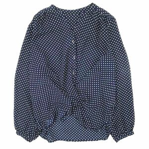 美品 18ss ルクールブラン le.coeur blanc カシュクール ブラウス シャツ バーボタン ドット柄 ジョーゼット地 38 ネイビー BLM11