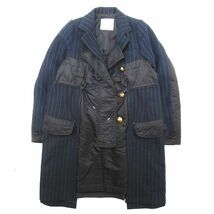 18aw サカイ sacai コントラスト パネル コート ドッキング ハイブリット 金ボタン 再構築 ジャケット MA-1 フライト 1 ネイビー ◎ME3_画像1