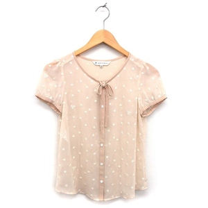 k Miki .k Kumikyoku KUMIKYOKU shirt blouse chiffon embroidery ribbon round Hem short sleeves S2 beige /NT3 lady's 