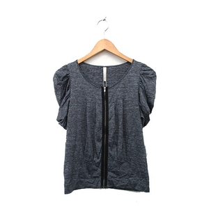  unused goods Untitled UNTITLED tag attaching Zip up cardigan short sleeves simple charcoal gray /KT42 lady's 