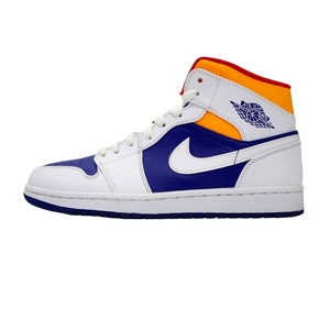 ナイキ NIKE 554724-131 AIR JORDAN 1 MID WHITE/NAVY/YELLOW エアジョーダン1 ミッド スニーカー 26.5cm WHITE/LASER ORANGE メンズ