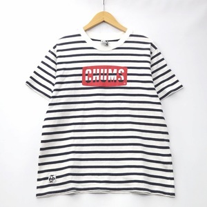 チャムス CHUMS CH01-1324 Logo T-Shirt クルーネック 半袖 ロゴプリント ボーダー 総柄 Ｔシャツ カットソー Ｍ ホワイト/ブラック