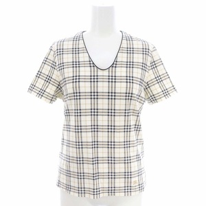 バーバリー ロンドン BURBERRY LONDON チェック カットソー Tシャツ 半袖 Vネック 2 オフホワイト マルチカラー /ES ■OS レディース