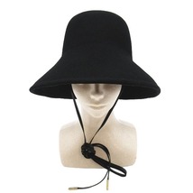 未使用品 23aw エントワフェイン ENTWURFEIN NOEL HAT BLACK バケット ハット バケハ ウール クロッシェ帽子 レザー ドローコード付き 黒_画像1