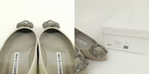 マノロブラニク MANOLO BLAHNIK HANGISI FLAT ハンギシ フラットシューズ フラットパンプス ベルベット 33.5 グレー系 レディース_画像9