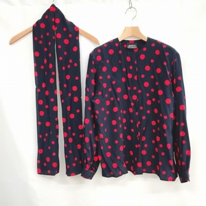 アクリス AKRIS リボンブラウス シャツ 2WAY ドット シルク ネイビー レッド レディース