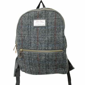 ハリスツイード Harris Tweed レザー切替 リュックサック デイパック チェック ゴールド金具 グレー SRG1