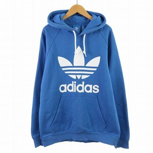 アディダス adidas トレフォイルフーディー TREFOIL HOODY パーカー スウェット 長袖 フード ロゴ プリント O XL 青 白 BR4189 /SI26