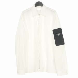  Prada PRADA 22SS triangle Logo long sleeve Zip shirt long sleeve M white white SC588 domestic regular men's 