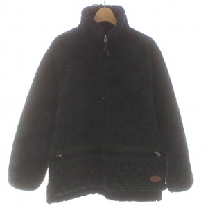 ウールリッチ WOOLRICH ボアジャケット スタンドカラー ショート丈 ハーフジップ 革パッチ 総柄 S 緑 グリーン 紺 ネイビー /BB メンズ