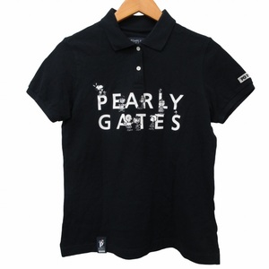 パーリーゲイツ PEARLY GATES ×ピーナツ ポロシャツ カットソー 半袖 刺繍 バックロゴ 1 ブラック 黒 約Sサイズ 0224 IBO47 レディース
