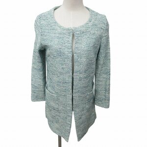  Ships SHIPS tweed long jacket no color jacket blue white blue white 38 M size 0228 lady's 