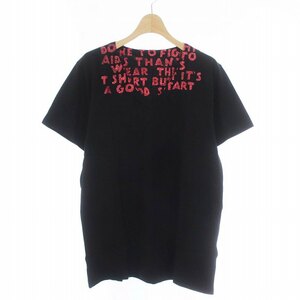 未使用品 メゾンマルジェラ Maison Margiela エイズTシャツ カットソー 半袖 Vネック ロゴ グリッター S 黒 ブラック S30GJ0007 /KH ■GY33