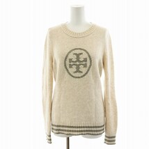 トリーバーチ TORY BURCH ニット カットソー 長袖 ロゴ ラメ プルオーバー ボーダー S ベージュ 79431-82101 ■GY18 /MQ レディース_画像1