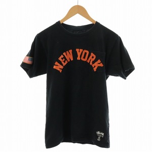 ステューシー STUSSY Tシャツ カットソー 半袖 ロゴ ニューヨーク プリント S 黒 ブラック ■GY01 /MQ レディース