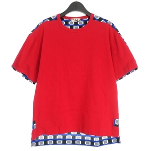 マルニ MARNI 19SS HALF T-HIRTS 総柄 切替 Tシャツ カットソー 半袖 46 赤 レッド HUMU0009Q0 メンズ