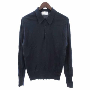 ジョンスメドレー JOHN SMEDLEY Sea Island cotton ポロシャツ 長袖 ニット コットン 無地 紺 ネイビー SML ■SM1 メンズ