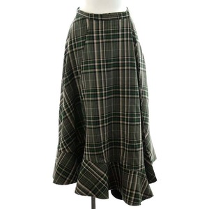 クラネ CLANE 18AW ASYMMETRY HEM CHECK SKIRT フレアスカート ミモレ ロング チェック柄 ウール 1 S カーキ 緑 黒